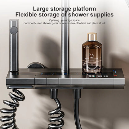Grey Digital Shower System Set with Rainfall Head & LED Display