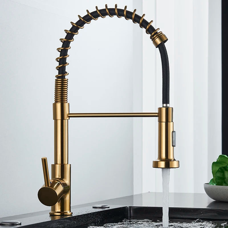 Matte Black Pull-Out Kitchen Faucet 360° Mixer Tap