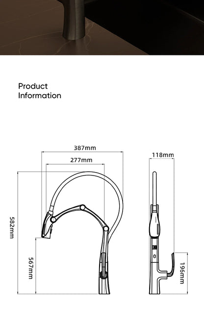 Luxury Gun Gray Brass Kitchen Faucet – Digital Touchless Pull-Out Mixer