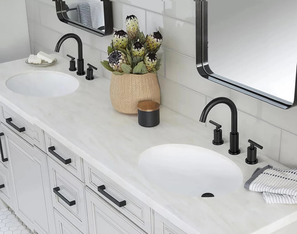 Solid Brass Bathroom Basin Faucet Dual Handle 3 Hole Tap