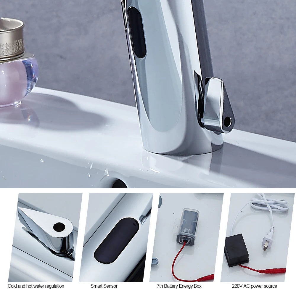 Automatic Sensor Faucet Hot Cold Touchless Basin Tap Chrome