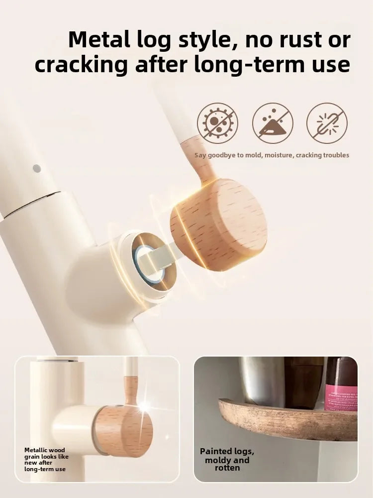 Cream Pull Out Kitchen Faucet Hot Cold Rotating Mixer Tap