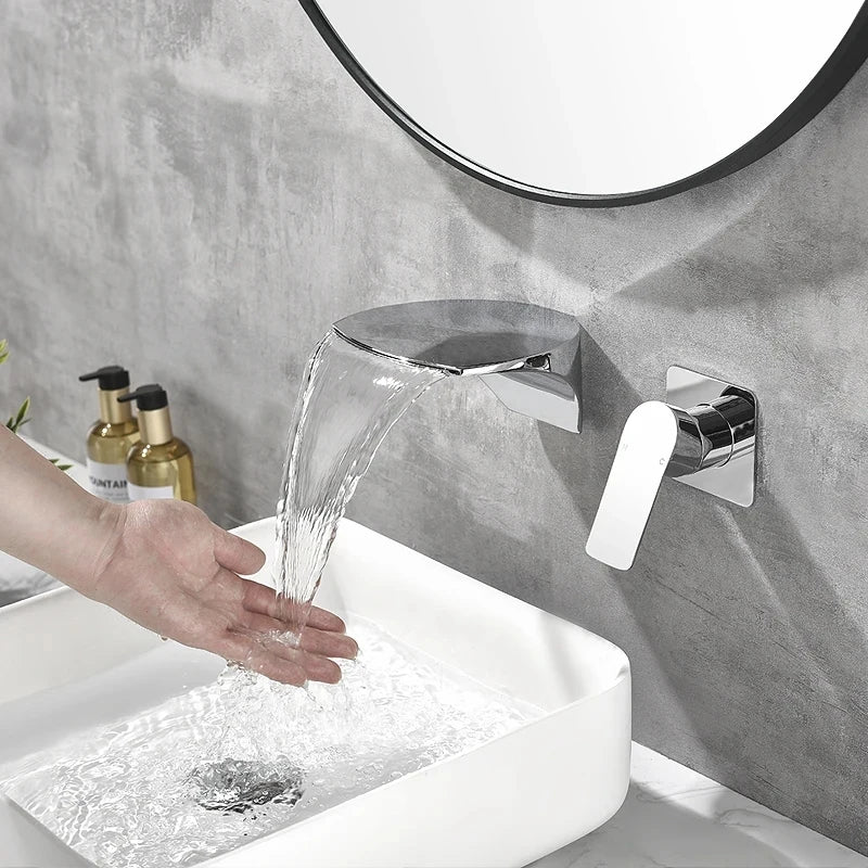 Wall-Mounted Waterfall Basin Faucet – Chrome Brass Single Handle