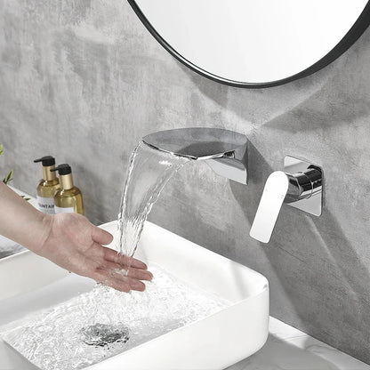 Wall-Mounted Waterfall Basin Faucet – Chrome Brass Single Handle