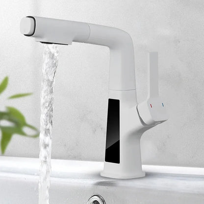 Digital Temperature Display Basin Faucet Pull Out Hot Cold Tap