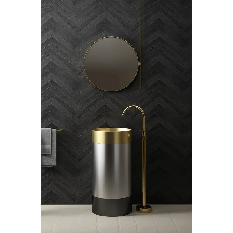304 Stainless Steel Column Wash Basin Modern Luxury Pedestal Sink