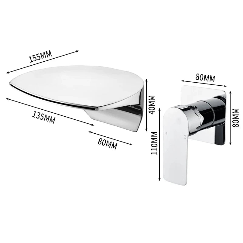 Wall-Mounted Waterfall Basin Faucet – Chrome Brass Single Handle