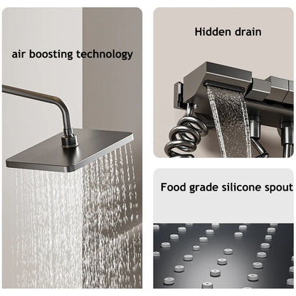 Grey Digital Shower System Set with Rainfall Head & LED Display