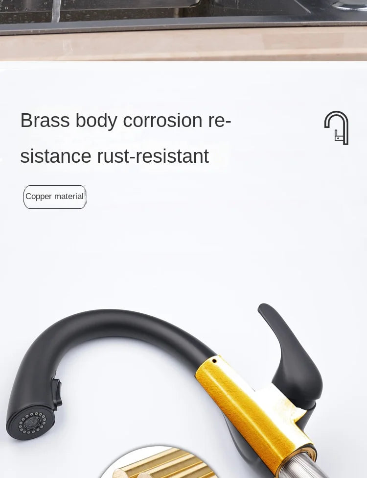 BAKALA Pull-Out Kitchen Faucet – Single Handle, 360° Swivel, Hot & Cold