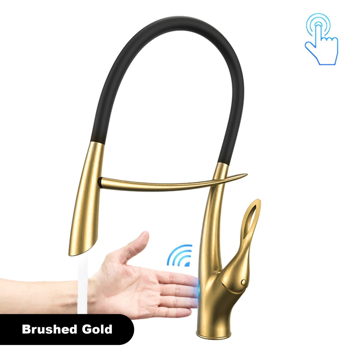 Gestan brass brushed gold kitchen faucet with touch switch design, single handle ceramic valve core, hot and cold water sink Tap