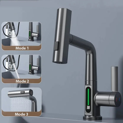 Waterfall Bathroom Basin Faucet with Digital Temperature Display