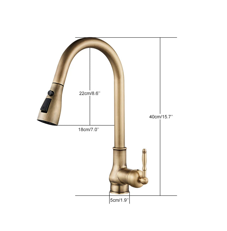 Antique Bronze Pull-Out Kitchen Faucet Hot Cold Mixer Tap