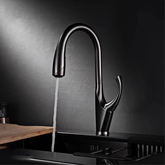 Luxury Black Brass Touch Kitchen Faucet – Single Handle Pull-Out