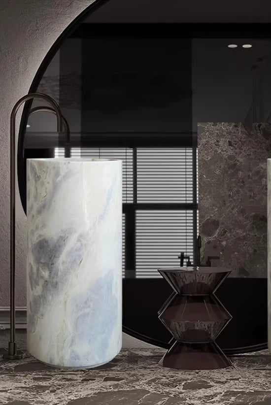 Natural Marble Pedestal Wash Basin Luxury Nordic Bathroom Sink