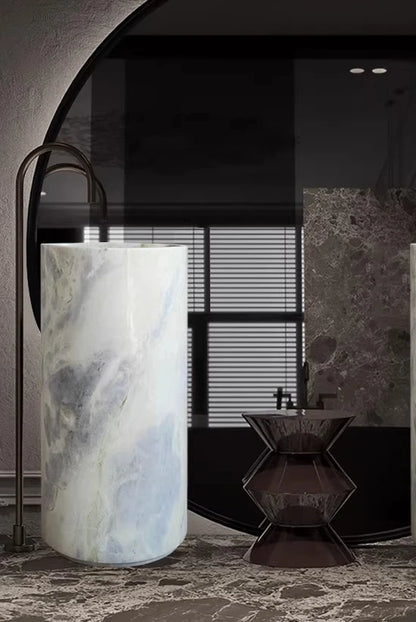 Natural Marble Pedestal Wash Basin Luxury Nordic Bathroom Sink