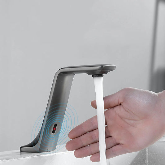 Gun Gray Automatic Sensor Bathroom Basin Faucet Cold Water Tap