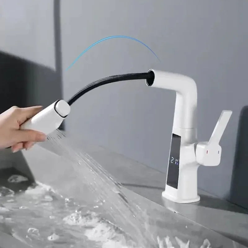 Digital Temperature Display Basin Faucet Pull Out Hot Cold Tap