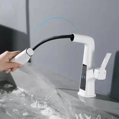 Digital Temperature Display Basin Faucet Pull Out Hot Cold Tap