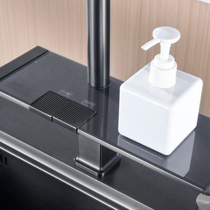 Luxury digital display brass grey kitchen faucet pull-out design waterfall water outlet single handle Cold & Hot 2 control Tap