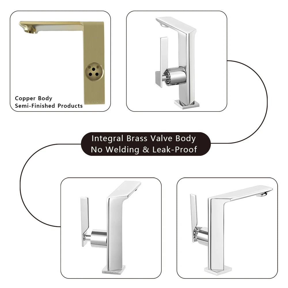 WJNMONE Matte Gray Brass Bathroom Basin Faucet – Hot & Cold