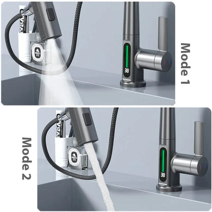 Waterfall Bathroom Basin Faucet with Digital Temperature Display