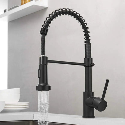 Matte Black Pull-Out Kitchen Faucet 360° Mixer Tap