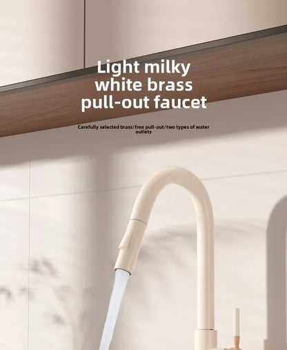 Cream Pull Out Kitchen Faucet Hot Cold Rotating Mixer Tap