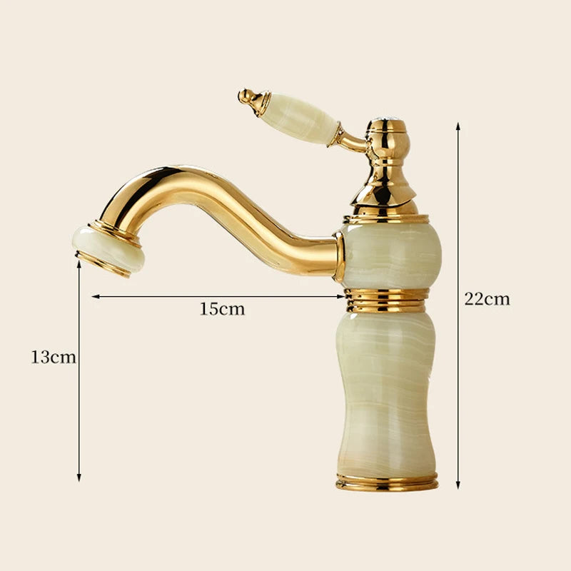 Luxury Brass and Jade Bathroom Faucet - Gold Sink Mixer Tap for Basin, Anti-Leak Ceramic Cartridge, Easy Install, Shiny Finish