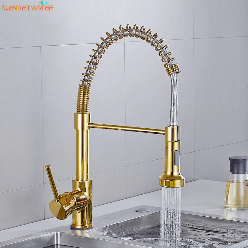 Matte Black Pull-Out Kitchen Faucet 360° Mixer Tap