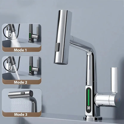 Waterfall Bathroom Basin Faucet with Digital Temperature Display